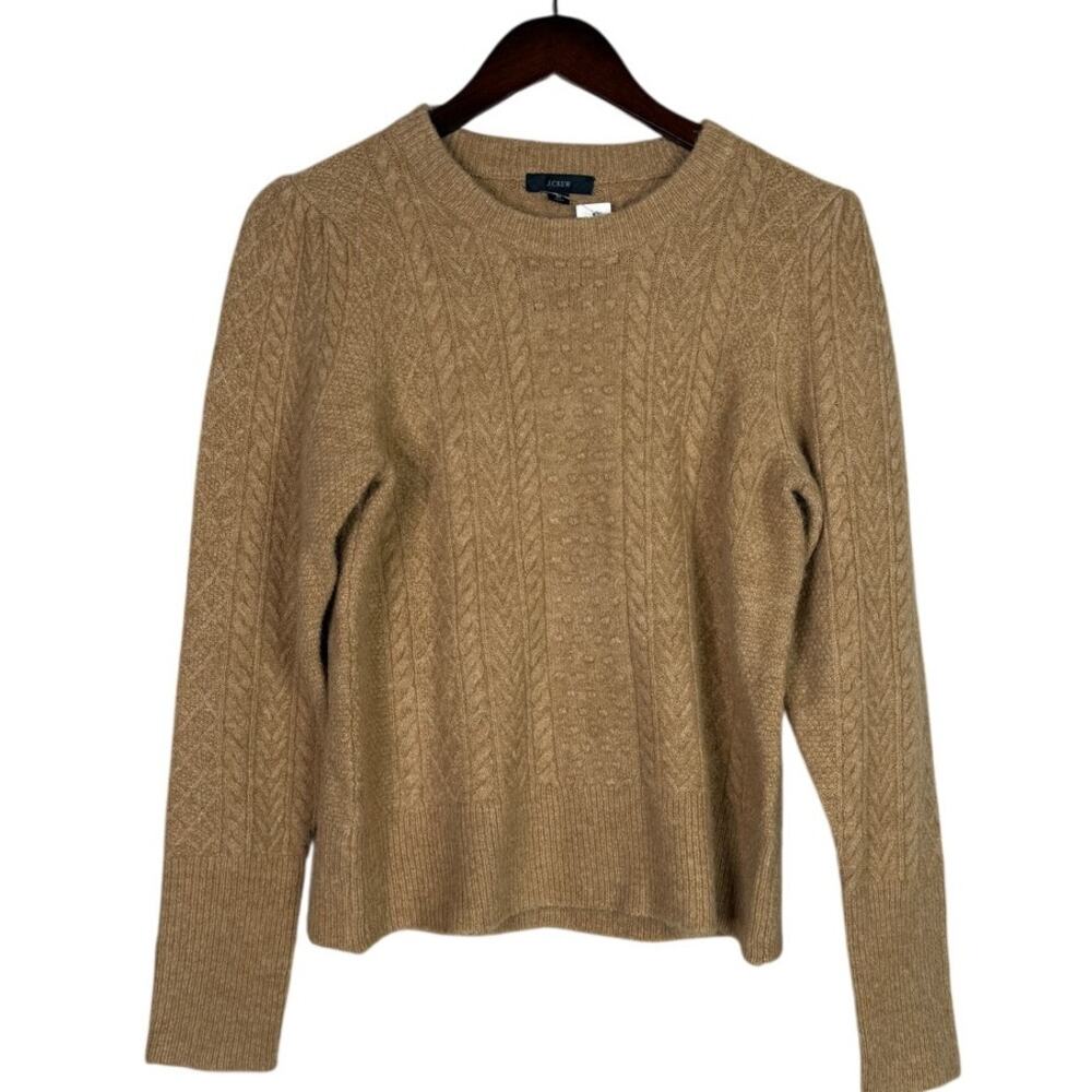 NWT J. Crew Wool Blend Embroidery Detail Long Sleeve Crew Neck Sweater M Tan